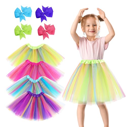Lvefyti 4 Stück Tüllrock Mädchen, Tütü Rock Ballett Tanz Skorts, Regenbogen Ballettrock Pettiskirt, Bunt Kinder Tutu Rock von Lvefyti