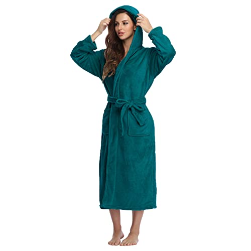 Lvguang Bademantel Damen mit Kapuze Herbst und Winter Verdickter Warme Morgenmantel mit Lange Gürtel Lange Ärmel Pyjamas Pärchenmodell Langes Nachtwäsche mit Taschen (Grün,2XL) von Lvguang