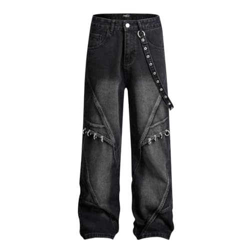 Lvguang Herren Baggy Jeans Weite Hip-Hop Denim Hose Streetwear Y2K Cargohose mit Taschen von Lvguang