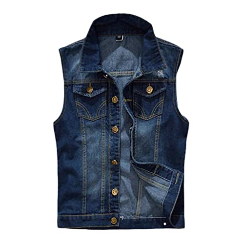 Lvguang Herren Denim Weste Zerrissen Zerstört Vintage Denim Jacke Casual Jeansweste für Freizeit - Dunkelblau, 6XL von Lvguang