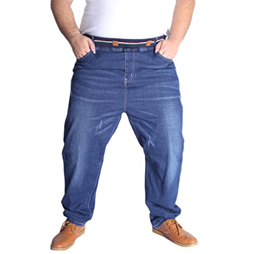 Lvguang Herren Übergrößen Jeans Straight Jeanshose Denim Hose Gummibund mit Kordelzug Stretch Schlupfhose Schlupfjeans Freizeithose - Blau,4XL von Lvguang