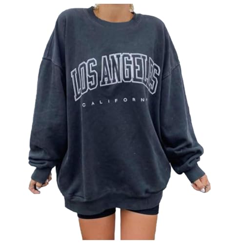 Damen Pullover Herbst, Los Angeles Sweatshirt Damen Oversize Pullover Herbst Vintage Pulli ÜBergroßE Rundhals Langarm Oberteile Tops Teenager MäDchen Klamotten Y2K Clothes, S von Lvnsdknerse