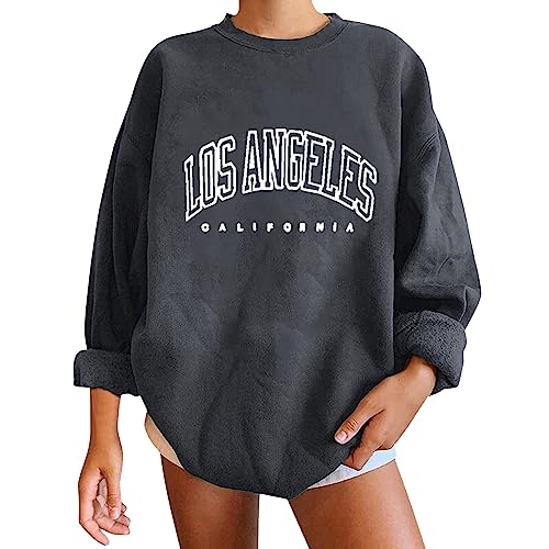 Oversize Hoodie, Los Angeles Sweatshirt Damen Oversize Pullover Herbst Vintage Pulli ÜBergroßE Rundhals Langarm Oberteile Tops Teenager MäDchen Klamotten Y2K Clothes, XXL von Lvnsdknerse