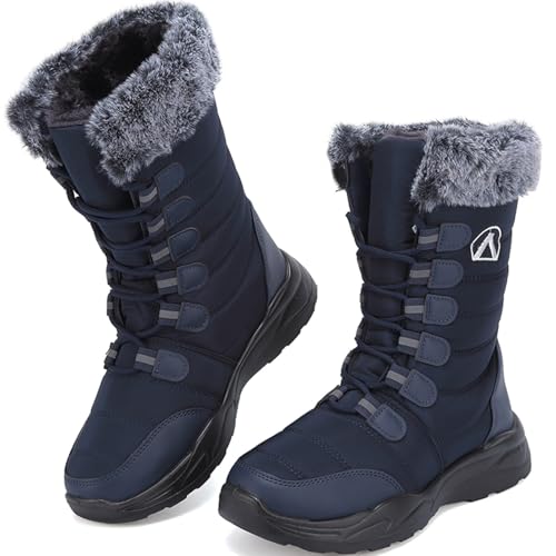Lvptsh Damen Winterstiefel Schneestiefel Warme Gefüttert Anti-Rutsch Trekking Wanderschuhe Winterschuhe Leicht Schnürsenkel Outdoor Stiefeletten,Blau,EU37 von Lvptsh