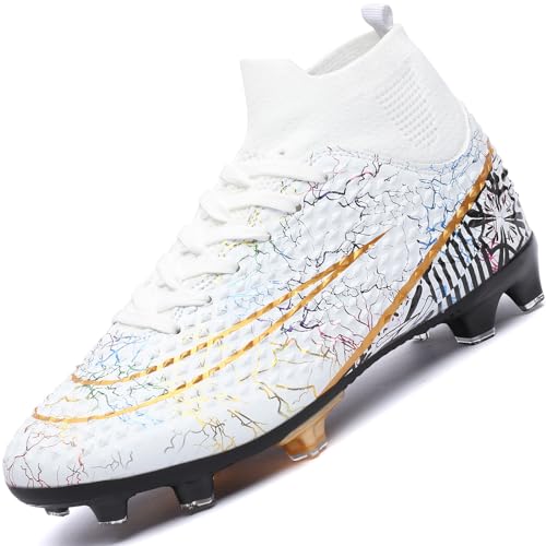 Lvptsh Fußballschuhe Herren Microfaser Spike Cleats Kunstrasen Fussballschuhe Kinder Jungen Fg Ag Outdoor Sport Football Schuhe Fußball Stiefel,White EU39 von Lvptsh