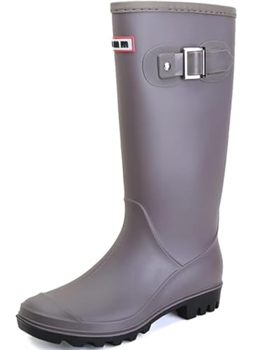 Lvptsh Gummistiefel Damen Hoch Regenstiefel Langschaft Wasserdichte Garten Stiefel Anti Rutsch Wellington Boots Rain Boots,Grey,EU37 von Lvptsh