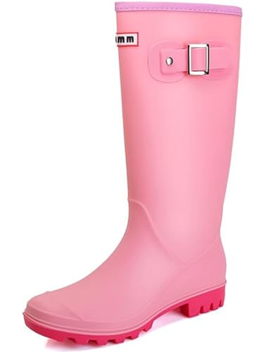 Lvptsh Gummistiefel Damen Hoch Regenstiefel Langschaft Wasserdichte Garten Stiefel Anti Rutsch Wellington Boots Rain Boots,Pink,EU37 von Lvptsh