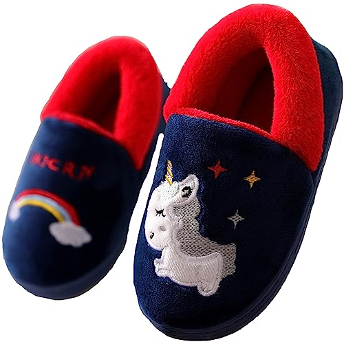 Lvptsh Hausschuhe Kinder Mädchen Jungen Wärme Kindergarten Schuhe Plüsch Pantoffeln Haus Winterschuhe Anti-Rutsch Baby Slippers,DarkBlue2,EU30/31 von Lvptsh