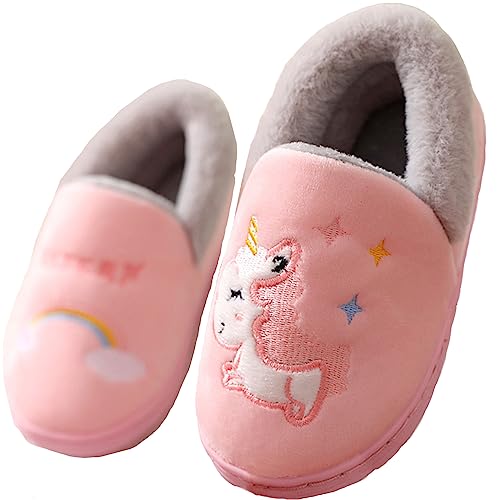 Lvptsh Hausschuhe Kinder Mädchen Jungen Wärme Kindergarten Schuhe Plüsch Pantoffeln Haus Winterschuhe Anti-Rutsch Baby Slippers,Pink2,EU34/35 von Lvptsh