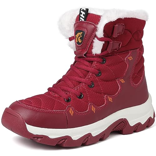 Lvptsh Herren Damen Winterstiefel Schneestiefel Wasserdicht Warme Gefüttert Anti-Rutsch Trekking Wanderschuhe Winterschuhe Outdoor Boots Stiefeletten,Rot,EU37 von Lvptsh