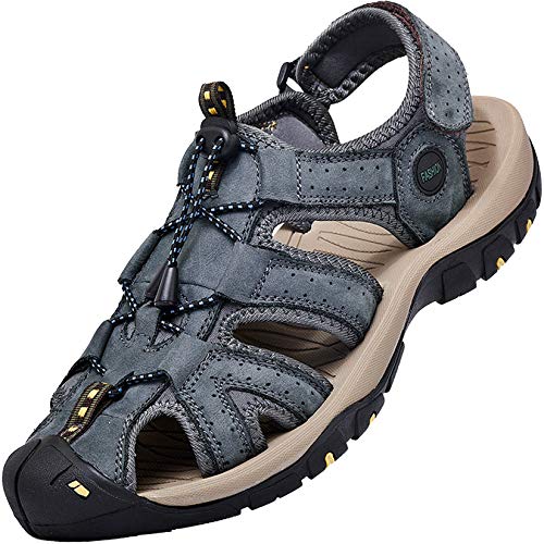 Lvptsh Outdoor Sandalen Herren Leder Wandersandalen Trekkingsandalen Männer Wanderschuhe Sommer Geschlossene Wasser Fischer Sport Sandalen,Blau/1,EU39 von Lvptsh