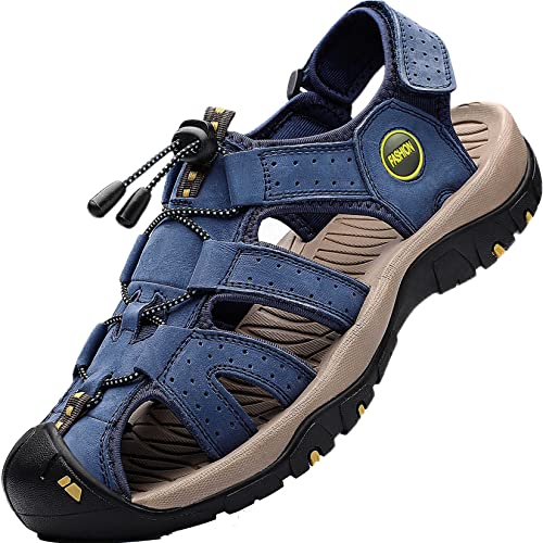 Lvptsh Outdoor Sandalen Herren Leder Wandersandalen Trekkingsandalen Männer Wanderschuhe Sommer Geschlossene Wasser Fischer Sport Sandalen,Blau/2,EU39 von Lvptsh