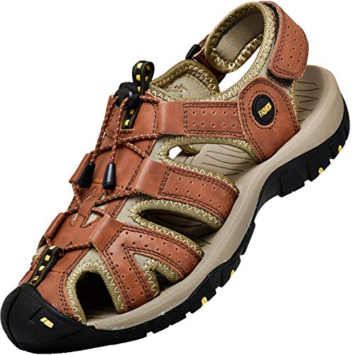 Lvptsh Outdoor Sandalen Herren Leder Wandersandalen Trekkingsandalen Männer Wanderschuhe Sommer Geschlossene Wasser Fischer Sport Sandalen,Braun/1,EU39 von Lvptsh