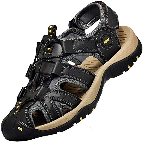 Lvptsh Outdoor Sandalen Herren Leder Wandersandalen Trekkingsandalen Männer Wanderschuhe Sommer Geschlossene Wasser Fischer Sport Sandalen,Schwarz/1,EU41 von Lvptsh