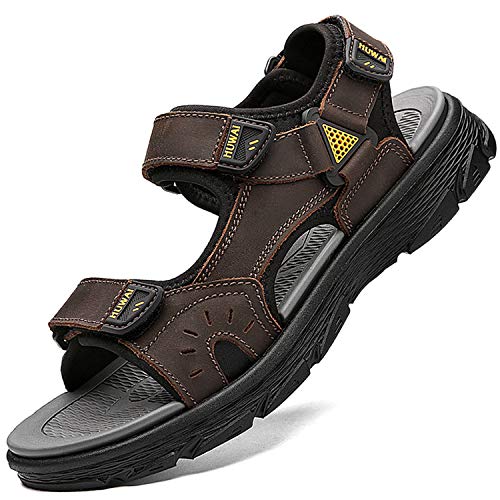 Lvptsh Sandalen Herren Trekkingsandalen Wandersandalen Outdoorschuhe Sommer Freizeitschuhe Leder Strand Sandalen Wanderschuhe Geschlossene Outdoor Sport Sandale,Braun,EU39 von Lvptsh