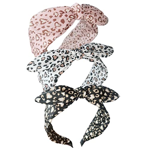 Lvyeer Schleifen-Stirnbänder für Damen, niedlicher Leopardenmuster, breite Turban-Stirnbänder für Damen, Kaninchenohren, Haarschmuck für Damen und Mädchen, 3 Stück Lvyeer Schleifen-Stirnbänder für Damen, niedlicher Leopardenmuster, breite Turban-Stirnbänder für Damen, Kaninchenohren, Haarschmuck für Damen und Mädchen, 3 Stück von Lvyeer