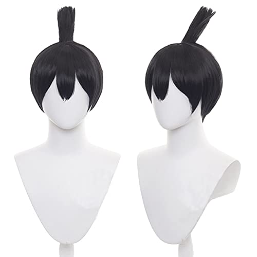 Lwiuentx Anime Cosplay Hayakawa Aki Schwarze Perücke mit Pferdeschwanz für Herren Damen Halloween Party + Kostenlose Perückenkappe von Lwiuentx