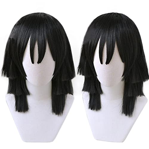 Lwiuentx Anime Cosplay Iguro Obanai Glatte Schwarze Perücke für Halloween Party + Kostenlose Perückenkappe von Lwiuentx