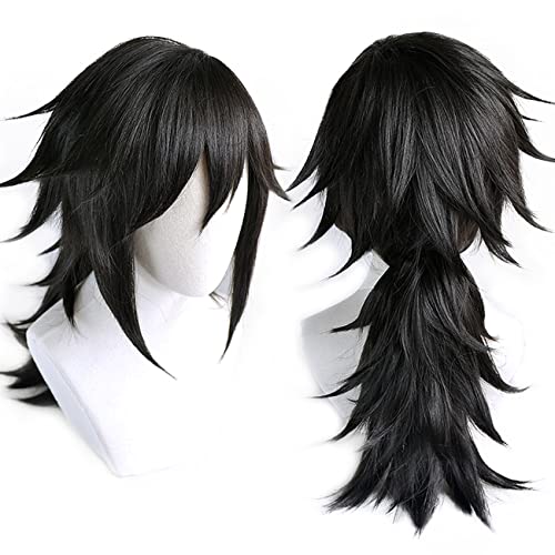 Lwiuentx Anime Cosplay Tomioka Giyuu Schwarze Perücke mit Pferdeschwanz für Halloween Party + Kostenlose Perückenkappe von Lwiuentx