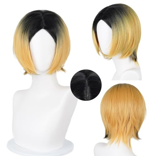 Lwiuentx Haikyuu!! Cosplay Kenma Kozume Kurze Gerade Perücke für Herren Damen Halloween Party + Kostenlose Perückenkappe von Lwiuentx