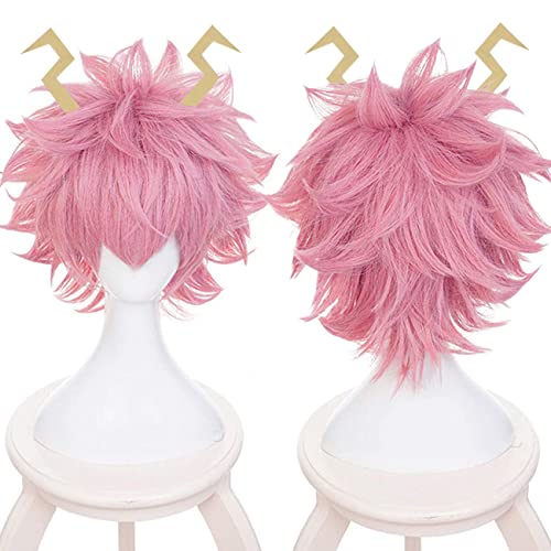 Lwiuentx MHA Cosplay Ashido Mina Kurze rosa Perücke+ kostenlose Perückenkappe von Lwiuentx