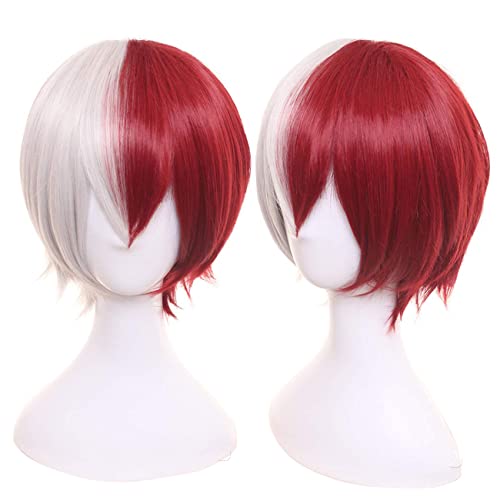 Lwiuentx MHA Cosplay Todoroki Shouto Halb Silber Weiß Halb Rot Perücke+ kostenlose Perückenkappe von Lwiuentx