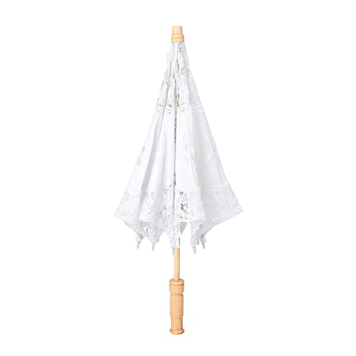 Lwuey Spitzen Schirm, 53cm Lace Umbrella Spitzenschirm Hochzeit Sonnenschirm Vintage Brautschirm Braut Hochzeitsschirm Retro Flanierschirm Party Fotografie Requisiten Geschenk Bühnen Aufführung Weiß von Lwuey