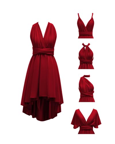 Lxhome Damen Kurz Convertible Kleid mit Bandeau High Low Infinity Brautjungfernkleider Transformer Ballkleid, Burgunder, Einheitsgröße von Lxhome