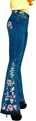 Lxitoler Schlaghose Damen Jeans Blumen Jeanshosen Jacquard Denimhose Vintage Stickerei Schlagjeans Elegante Bootcut Röhrenjeans Hohe Taille Flared Pants Y2K von Lxitoler