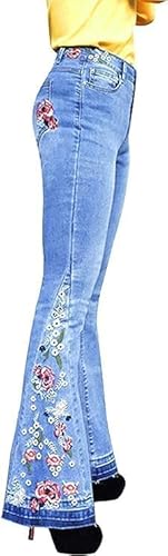 Lxitoler Schlaghose Damen Jeans Blumen Jeanshosen Jacquard Denimhose Vintage Stickerei Schlagjeans Elegante Bootcut Röhrenjeans Hohe Taille Flared Pants Y2K von Lxitoler