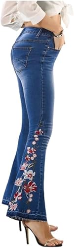 Lxitoler Schlaghose Damen Jeans Blumen Jeanshosen Jacquard Denimhose Vintage Stickerei Schlagjeans Elegante Bootcut Röhrenjeans Hohe Taille Flared Pants Y2K von Lxitoler