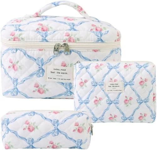 3 PCS Kosmetiktasche Blumen Groß Set für Mädchen Frauen Kosmetiktasche Kulturtasche Damen Gross Waschtasche Groß für Frauen, Alltag und Reisen (C1) von LxmQuyliven
