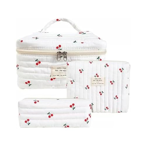 3 Stück Blumenmuster Kulturtasche Groß Set für Damen Mädchen Kosmetikbeutel mit Blümchen Makeup Bag für Urlaub Must Haves Organizer Tasche für Pflege & Reise Toilettentasche Damen (L) von LxmQuyliven