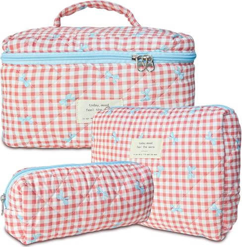 3 Stück Blumenmuster Kulturtasche Groß Set für Damen Mädchen Kosmetikbeutel mit Blümchen Makeup Bag für Urlaub Must Haves Organizer Tasche für Pflege & Reise Toilettentasche Damen (L1) von LxmQuyliven