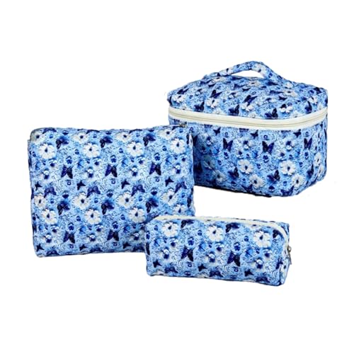 3 Stück Blumenmuster Kulturtasche Groß Set für Damen Mädchen Kosmetikbeutel mit Blümchen Makeup Bag für Urlaub Must Haves Organizer Tasche für Pflege & Reise Toilettentasche Damen (O1) von LxmQuyliven