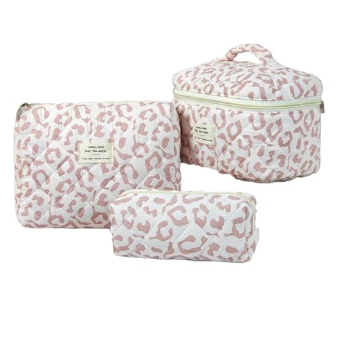 3 Stück Kosmetiktasche Damen Groß TReise Kosmetiktasche Set Waschtasche Groß Baumwolle Kulturbeutel Gesteppte Kulturtasche Mit Blumenmuster Make Up Bag Coquette Aesthetic Cosmetic (M) von LxmQuyliven