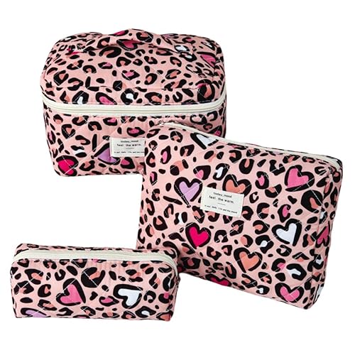 3 Stück Kosmetiktasche Gesteppte Kulturtasche Mit Blumenmuster Make Up Bag Aesthetic Makeup Bag für Urlaub Must Haves Organizer Tasche für Pflege & Reise Toilettentasche Damen (M1) von LxmQuyliven