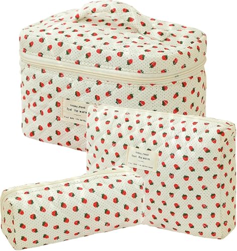 3 Stück Kosmetiktasche Gesteppte Kulturtasche Mit Blumenmuster Make Up Bag Aesthetic Makeup Bag für Urlaub Must Haves Organizer Tasche für Pflege & Reise Toilettentasche Damen (Q1) von LxmQuyliven