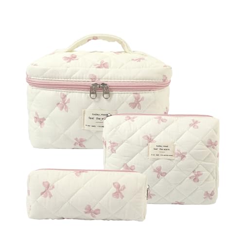 3 Stück Kosmetiktasche Gesteppte Kulturtasche Mit Blumenmuster Make Up Bag Aesthetic Makeup Bag für Urlaub Must Haves Organizer Tasche für Pflege & Reise Toilettentasche Damen (X) von LxmQuyliven