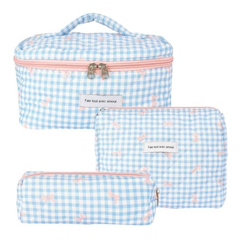 3 Stück Kulturbeutel Set Mädchen Toiletttasche Make Up Tasche Aesthetic Stuff Clean Girl Kosmetiktasche Blumen Tragbare Schminktasche für Mädchen Frauen (B1) von LxmQuyliven
