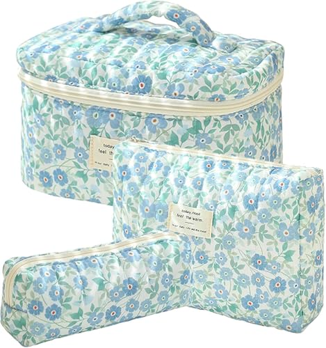 3 Stück Kulturbeutel Set Mädchen Toiletttasche Make Up Tasche Aesthetic Stuff Clean Girl Kosmetiktasche Blumen Tragbare Schminktasche für Mädchen Frauen (D) von LxmQuyliven