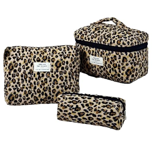 3 Stück Kulturbeutel Set Mädchen Toiletttasche Make Up Tasche Aesthetic Stuff Clean Girl Kosmetiktasche Blumen Tragbare Schminktasche für Mädchen Frauen (K) von LxmQuyliven