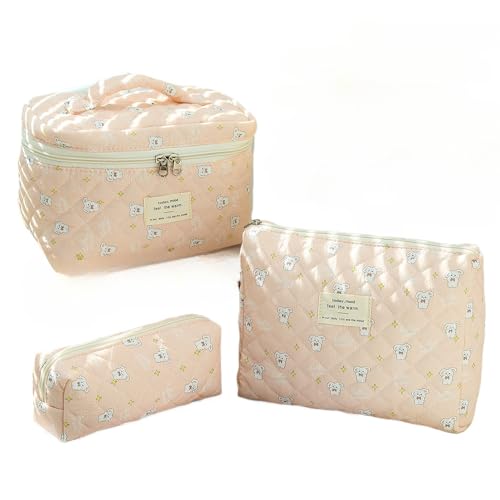 3 Stück Set Kosmetiktasche Make Up Tasche Damen Mädchen Kosmetiktasche Blumen Groß Schleifen Tasche Kosmetikbeutel mit Blümchen für Make-up-Pinsel und Beauty-Utensilien (A1) von LxmQuyliven