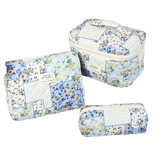 3 Stück Set Kosmetiktasche Make Up Tasche Damen Mädchen Kosmetiktasche Blumen Groß Schleifen Tasche Kosmetikbeutel mit Blümchen für Make-up-Pinsel und Beauty-Utensilien (E) von LxmQuyliven