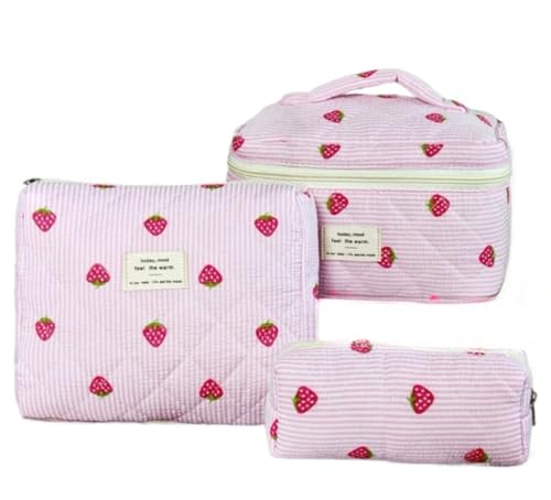 3 Stück Set Kosmetiktasche Make Up Tasche Damen Mädchen Kosmetiktasche Blumen Groß Schleifen Tasche Kosmetikbeutel mit Blümchen für Make-up-Pinsel und Beauty-Utensilien (N) von LxmQuyliven