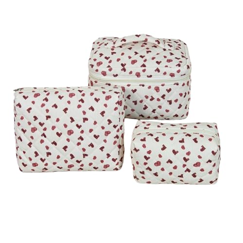 3 Stück Set Kosmetiktasche Make Up Tasche Damen Mädchen Kosmetiktasche Blumen Groß Schleifen Tasche Kosmetikbeutel mit Blümchen für Make-up-Pinsel und Beauty-Utensilien (O) von LxmQuyliven