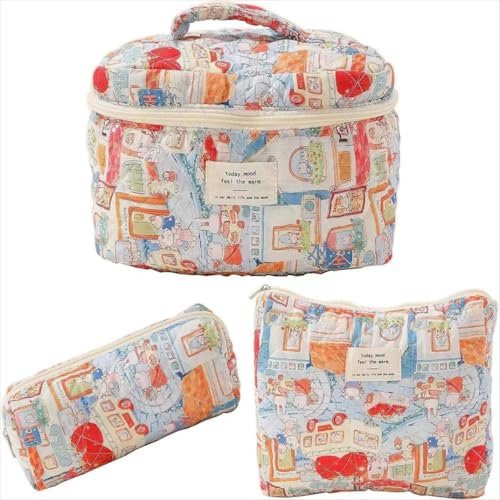 3 Stück Set Kosmetiktasche Make Up Tasche Damen Mädchen Kosmetiktasche Blumen Groß Schleifen Tasche Kosmetikbeutel mit Blümchen für Make-up-Pinsel und Beauty-Utensilien (T) von LxmQuyliven