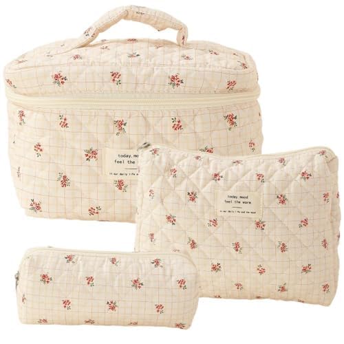 3er Kosmetiktasche Set Damen Gross Gesteppte Kosmetiktasche Mit Blumenmuster Kulturbeutel Set MäDchen Blumen Für Die GeldböRse (Z) von LxmQuyliven