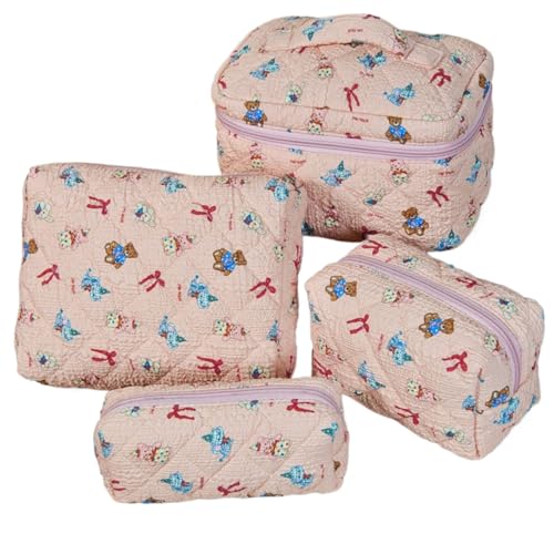4 Stück Gesteppte Kulturtasche Set Make Up Tasche Tragbare Schminktasche Makeup Bag Beauty Case Waschtasche Groß Mit ReißVerschluss Für Frauen MäDchen (G) von LxmQuyliven