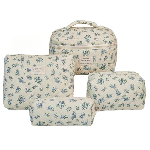4 Stück Gesteppte Kulturtasche Set Make Up Tasche Tragbare Schminktasche Makeup Bag Beauty Case Waschtasche Groß Mit ReißVerschluss Für Frauen MäDchen (I) von LxmQuyliven